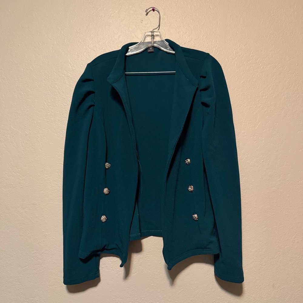 Shein, Womens Green Open Front Stretchy Blazer, Plus Size 1X